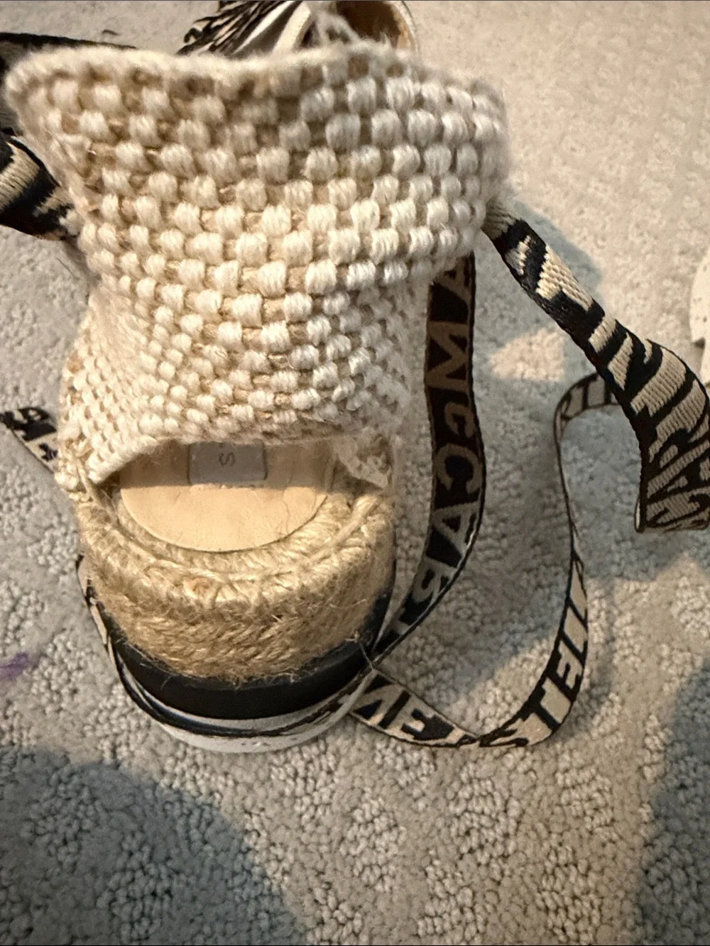 Stella McCartney Cream Platform Espadrille Sandals with Logo Ribbon